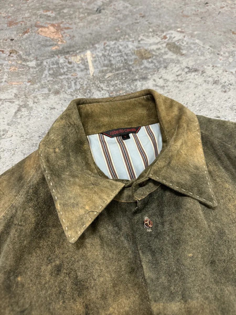 Roberto Cavalli 2000s Roberto Cavalli Green Faded Dust Leather Shirt Size US M / EU 48-50 / 2 - 9 Thumbnail