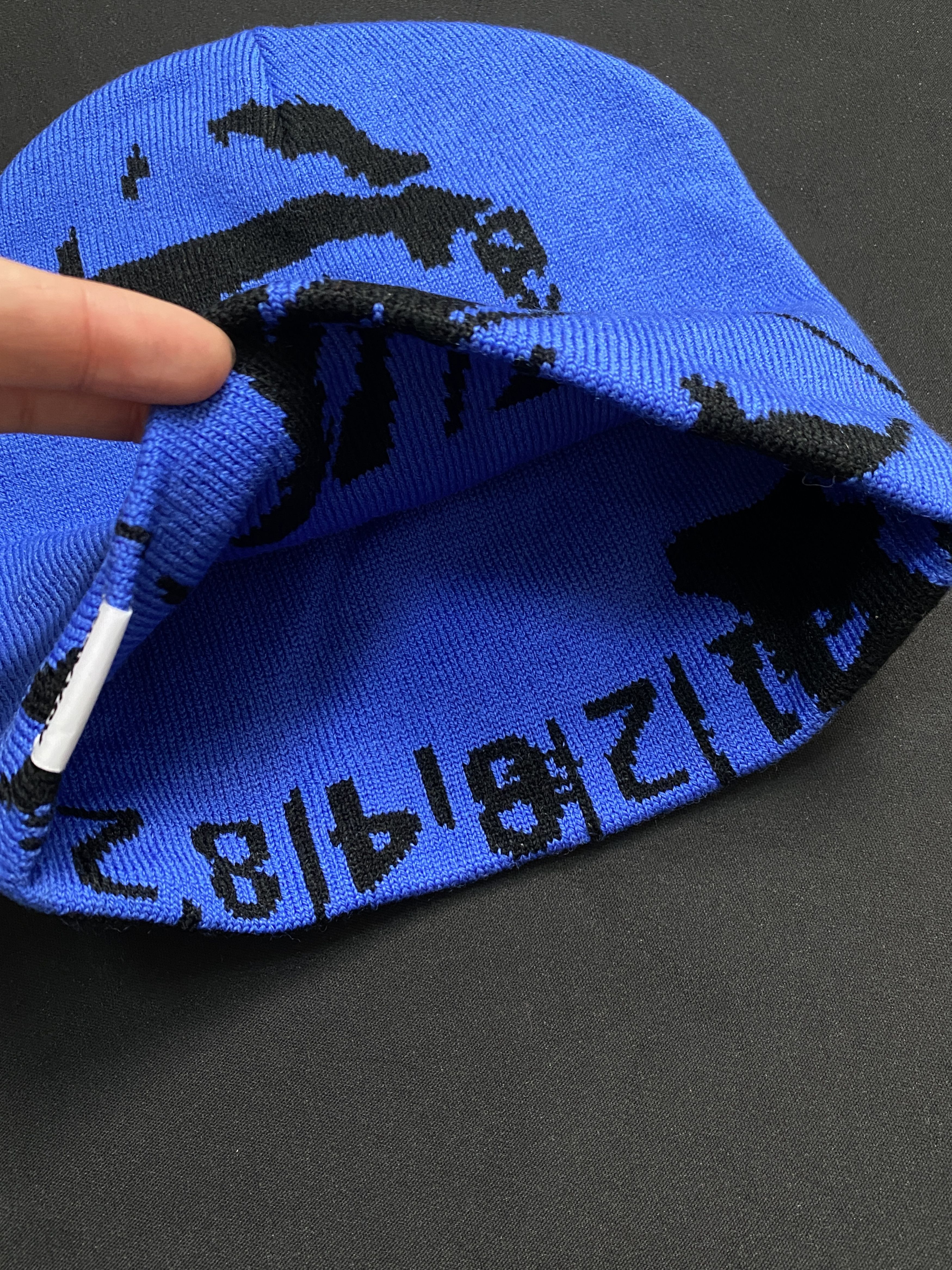 Asaali Rare Asaali Cartel Skully No Cuff Knit Blue Beanie Hats OS Size ONE SIZE - 5 Thumbnail