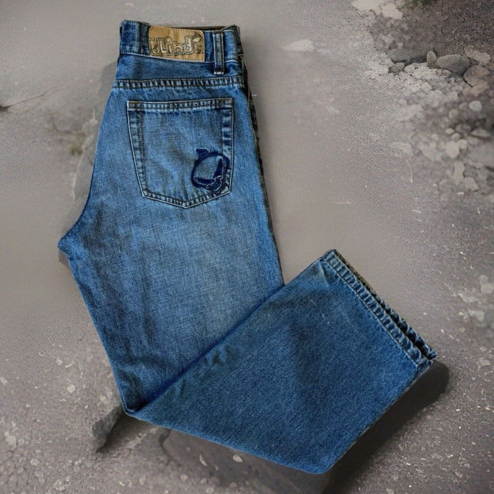 Denime VINTAGE Blind Jeans Skateboard 27 Blue Denim Straight Mens 501 American Western Punk Streetwear Denim Jeans TB Size US 27 - 2 Thumbnail