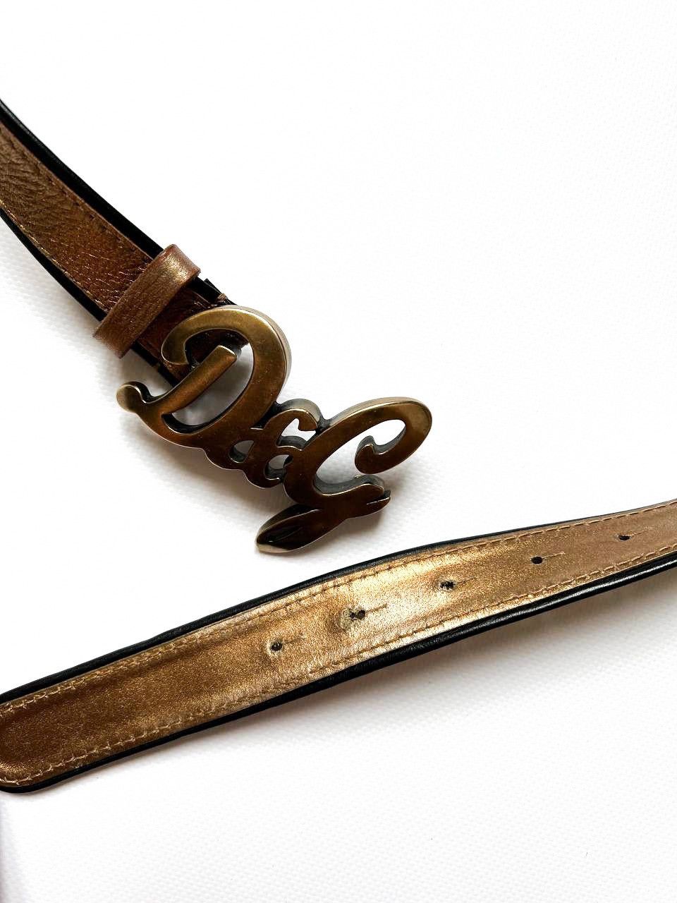 Dolce & Gabbana × Vintage Vintage Dolce Gabbana gold leather logo buckle belt D&G Size ONE SIZE - 7 Thumbnail
