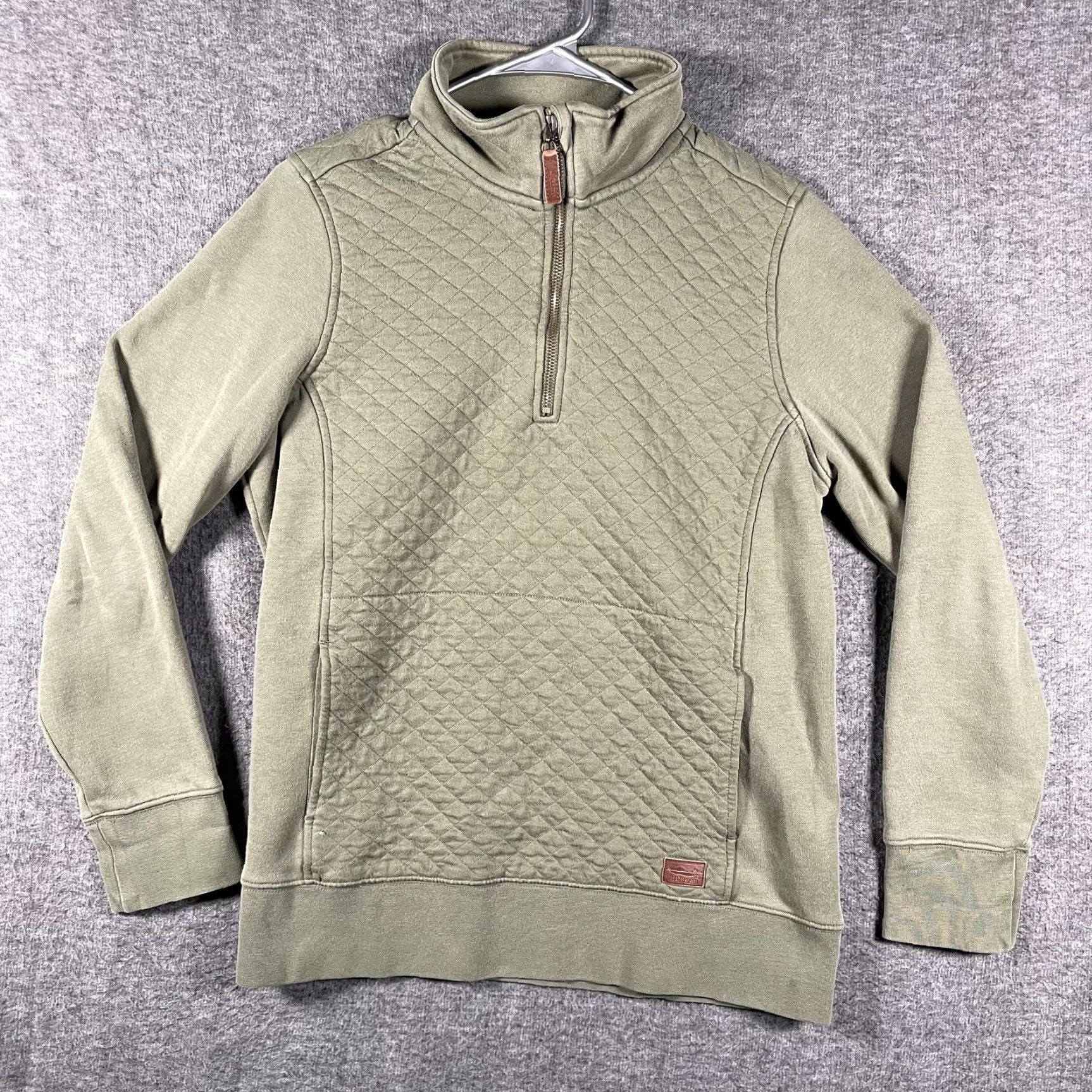 Vintage L.L. Bean Sweatshirt Mens M Green 1/4 Zip Mock Neck Quilted Pullover Geometric Logo Pockets Size US M / EU 48-50 / 2 - 2 Thumbnail