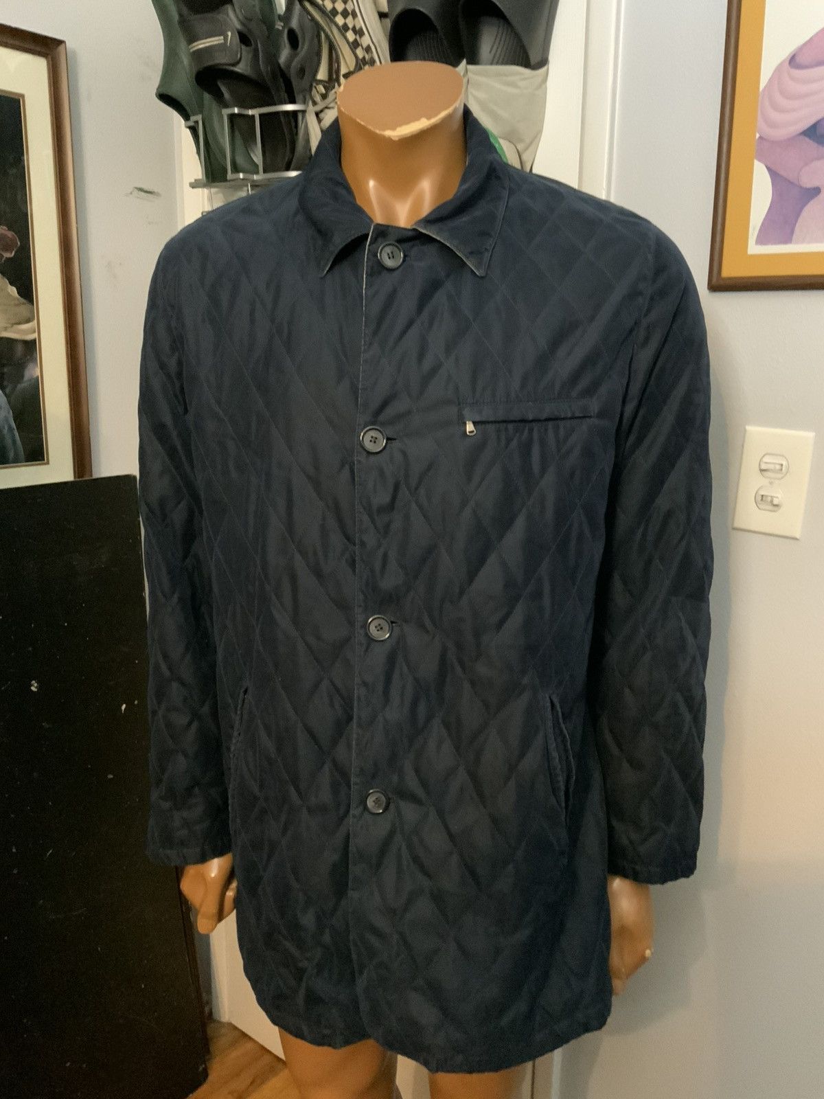 Designer Longhi Made In Italy Navy Blue Quilted Chore Barn Jacket Size US M / EU 48-50 / 2 - 12 Thumbnail