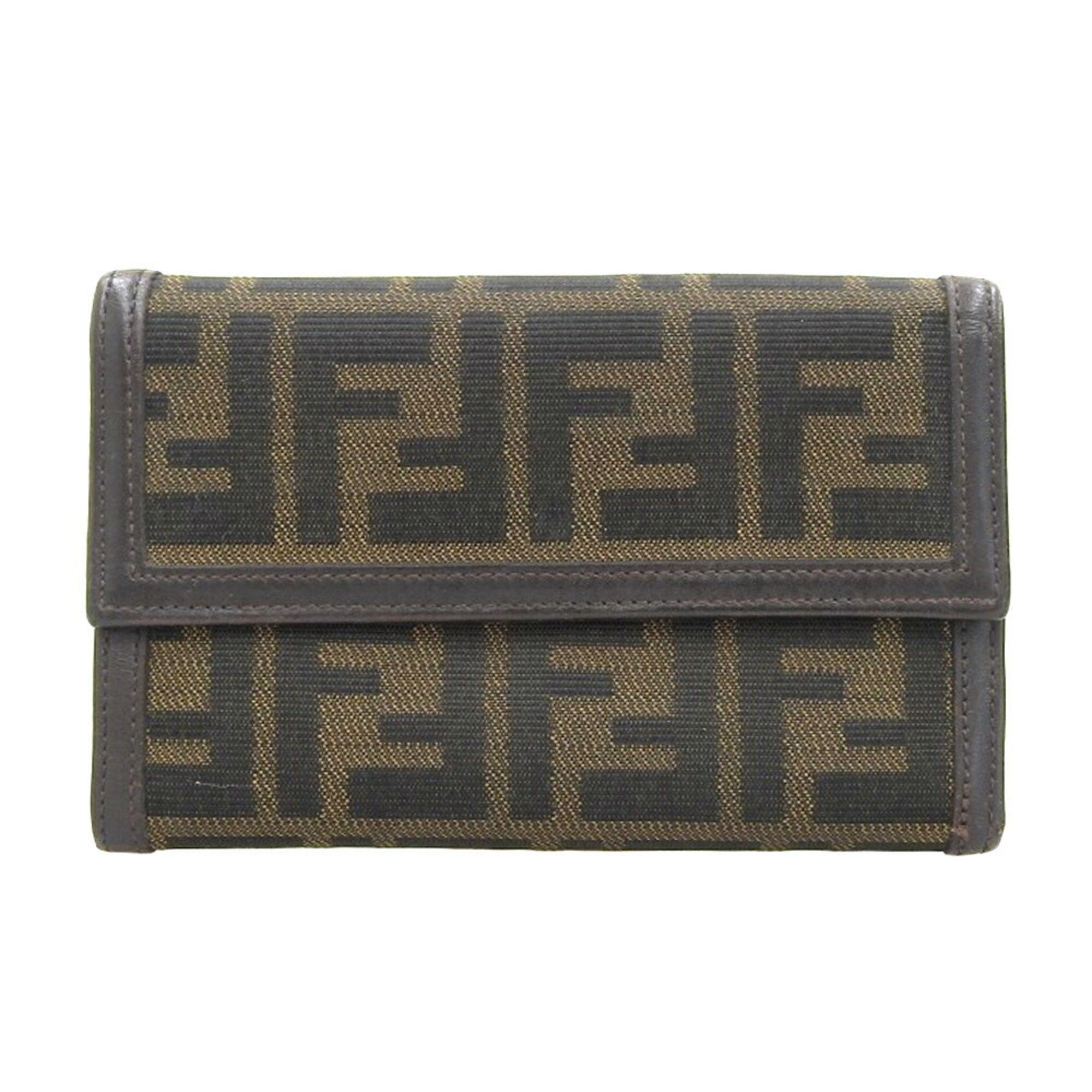 Fendi Fendi Zucca Pattern Pass Trifold Wallet Canvas Leather Brown ...