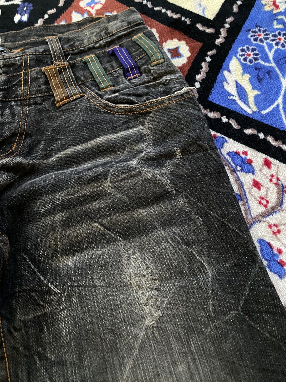 If Six Was Nine Nylaus Double Waist Distressed Japanese Denim Punk Gothic Size US 31 - 10 Thumbnail