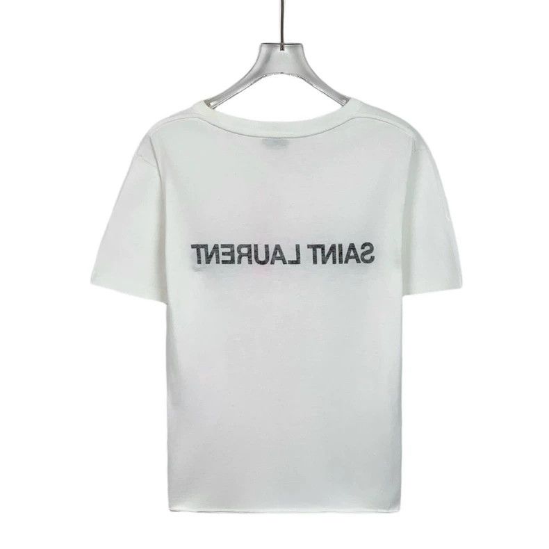 Saint Laurent Paris Saint Laurent White monogrammed cotton crewneck messaging T Size US M / EU 48-50 / 2 - 2 Thumbnail