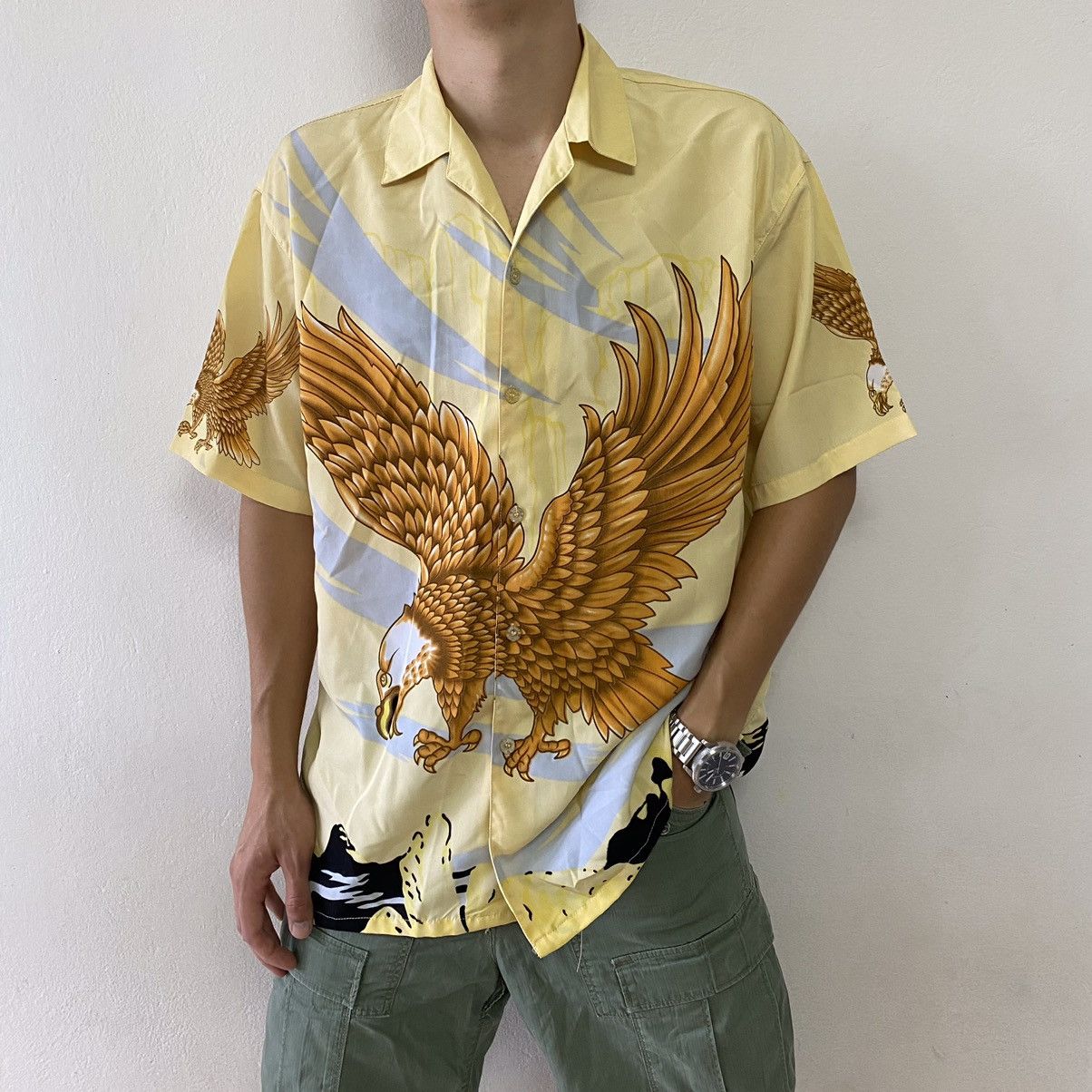 Vintage Hawaiian Alpha Shirt Anima Eagle Stripe Printed Size US XL / EU 56 / 4 - 1 Thumbnail