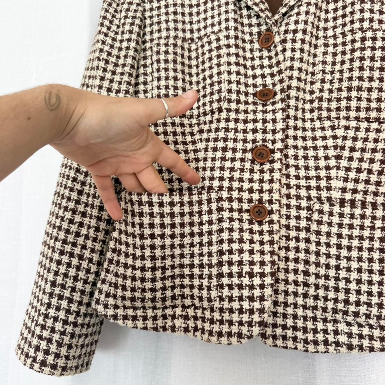Ann Taylor Vintage Brown Houndstooth Fitted Blazer – Ann Taylor Petites Size XS / US 0-2 / IT 36-38 - 3 Thumbnail
