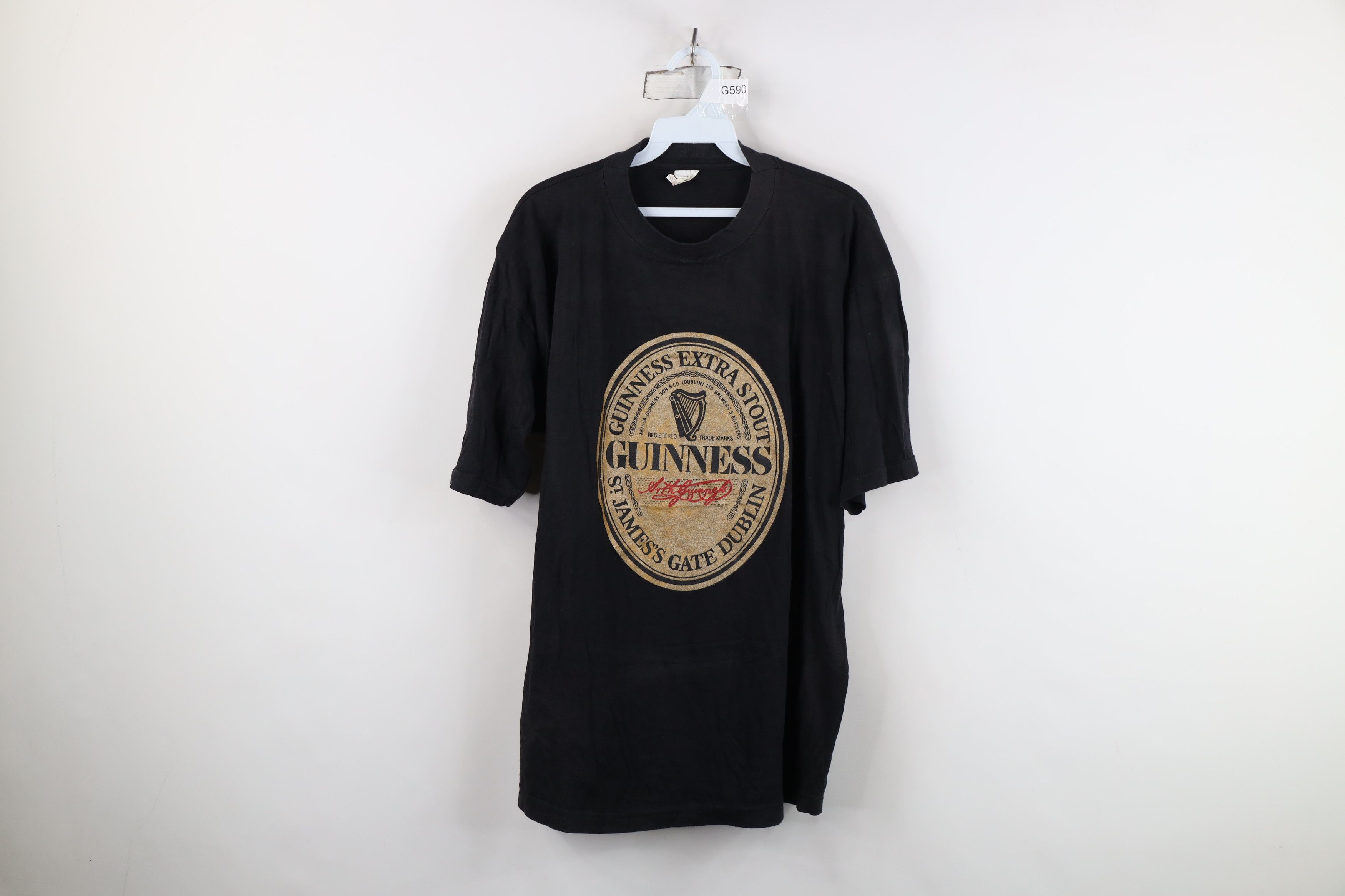 Vintage Vintage 90s Spell Guinness Beer Extra Stout T-Shirt Black Size US XL / EU 56 / 4 - 1 Thumbnail