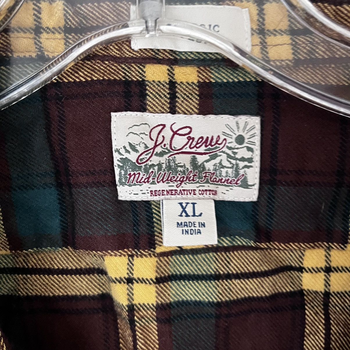 J.Crew J. Crew Midweight Flannel Workshirt Brown Yellow Plaid XL Size US XL / EU 56 / 4 - 2 Thumbnail