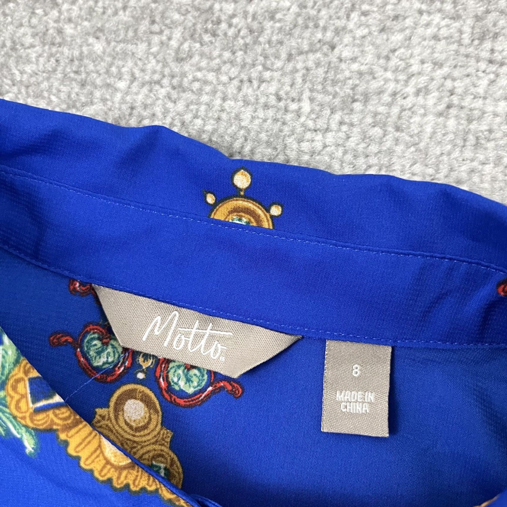 Vintage Motto Shirt Womens Size 8 Button Down Blue Chiffon Jeweled Print Stretch Office Size M / US 6-8 / IT 42-44 - 5 Thumbnail