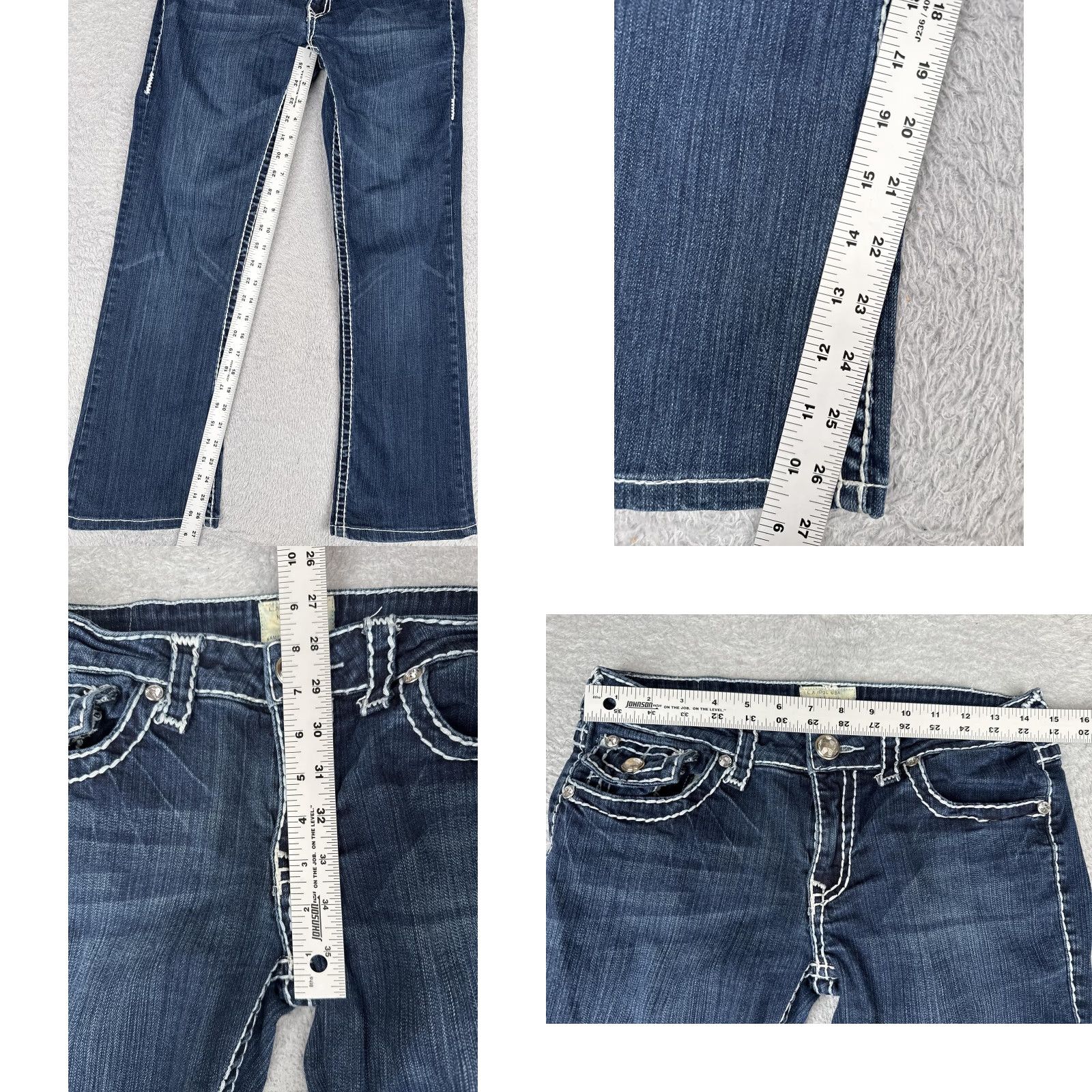 Vintage LA Idol USA Bootcut Jeans Juniors 9 Blue Dark Wash Low Rise Slim Stretch 28x27 Women’s 5-Pocket Design Pants Denim Size 30" / US 8 / IT 44 - 8 Thumbnail