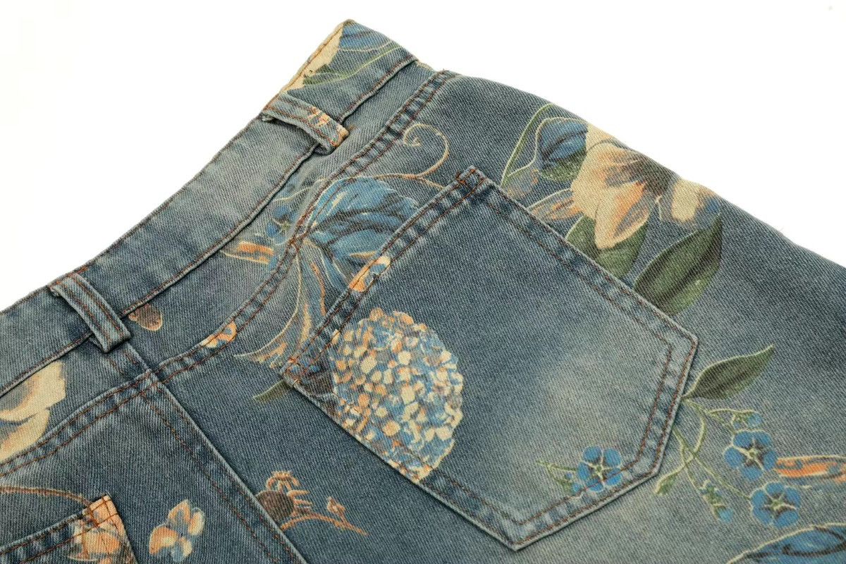 Japanese Brand × Vintage Streetwear Flower Printed Loose Jeans Size US 33 - 6 Thumbnail