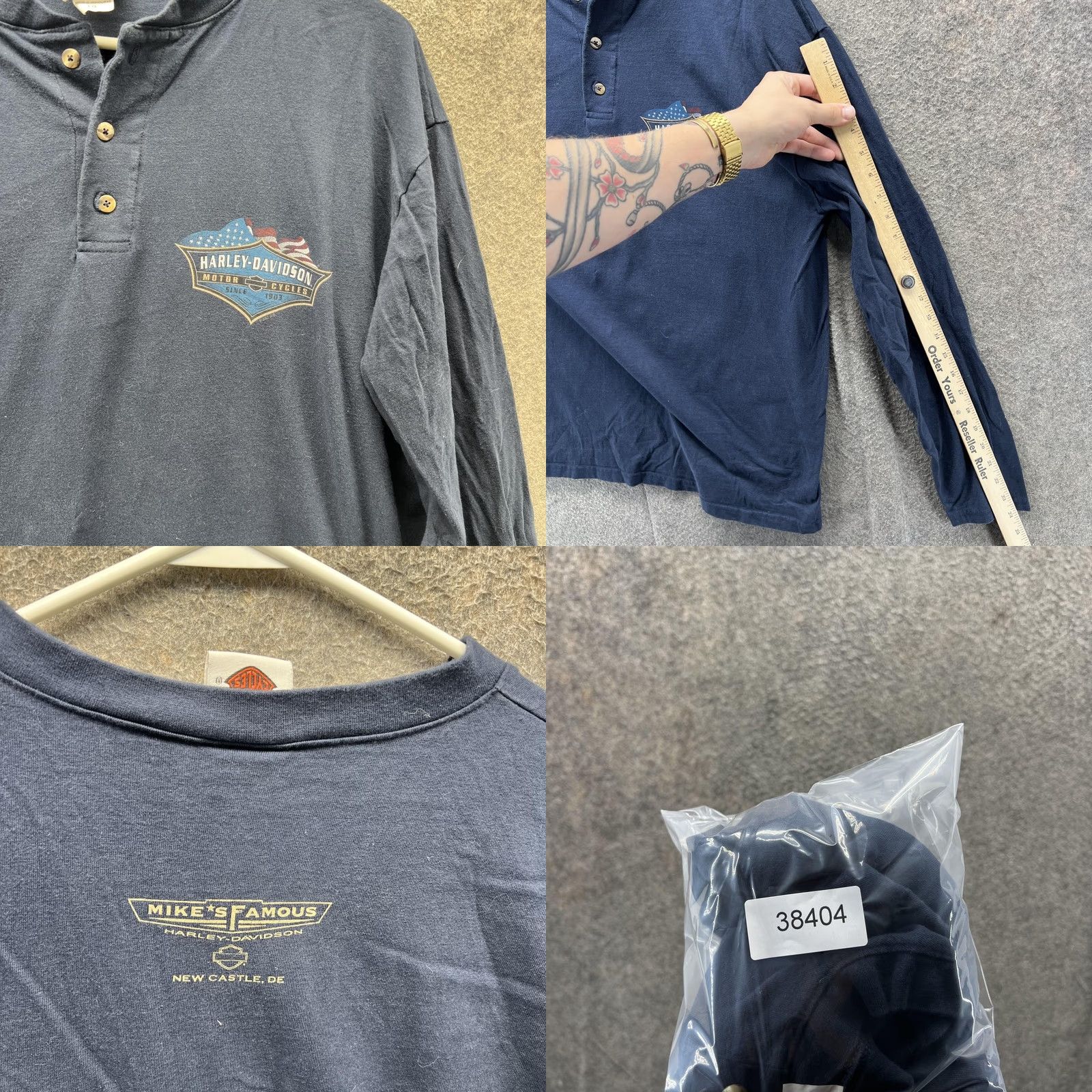 Harley Davidson Harley-Davidson Shirt Mens Large Navy Long Sleeve Henley Flag Graphic USA Size US L / EU 52-54 / 3 - 8 Thumbnail