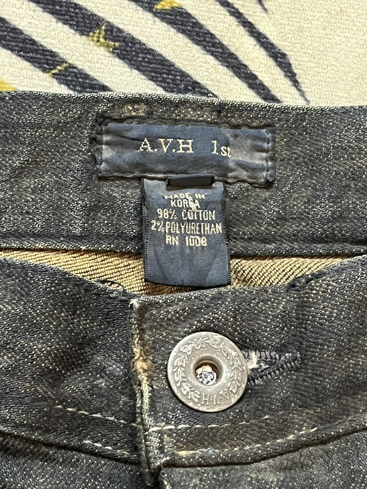 Japanese Brand Vintage A.V.H 1st Mudwash Waxed Hard Cotton Denim Size US 32 / EU 48 - 7 Thumbnail