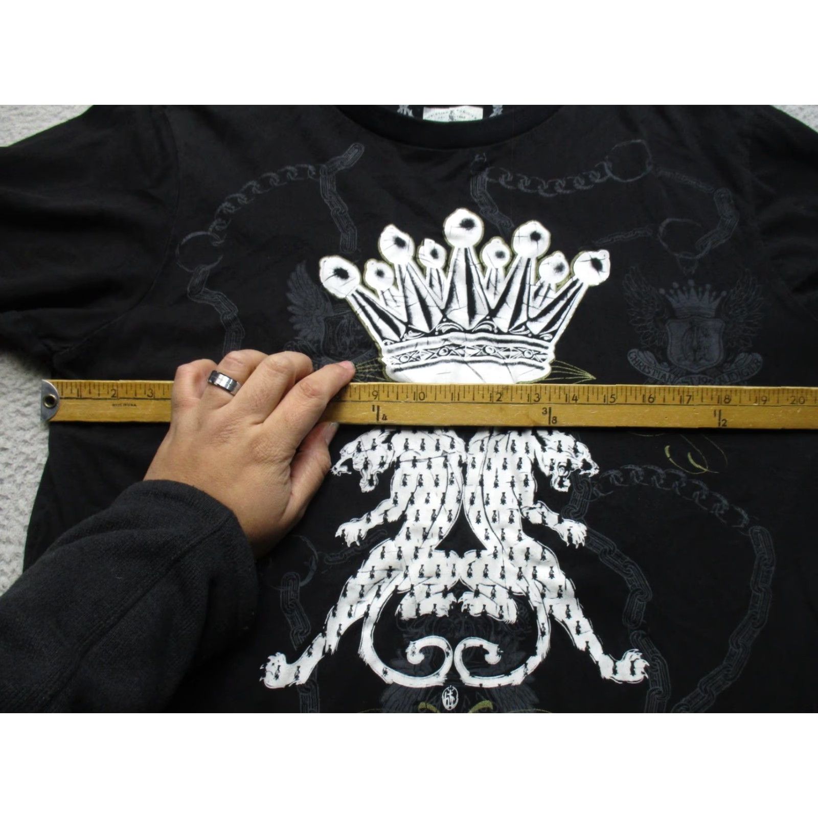Vintage Christian Audigier Shirt Mens 3XL Black Crown Lion Crest Graphic Tee Two Sided Size US XXL / EU 58 / 5 - 6 Thumbnail