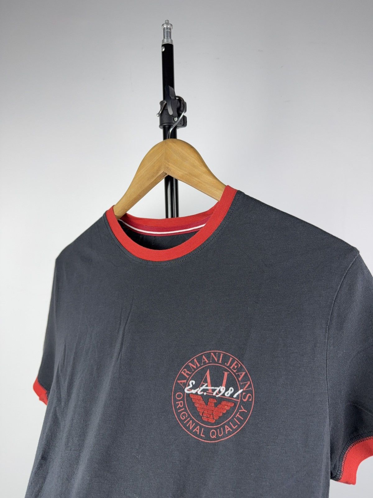 Armani Retro 00s Armani Jeans Red Trim Logo Ringer T-Shirt Navy Size US L / EU 52-54 / 3 - 3 Thumbnail