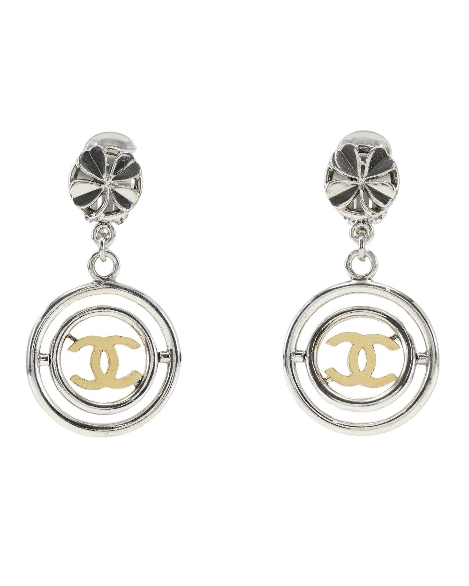image of Chanel Silver Metal Designer Earrings, Women's