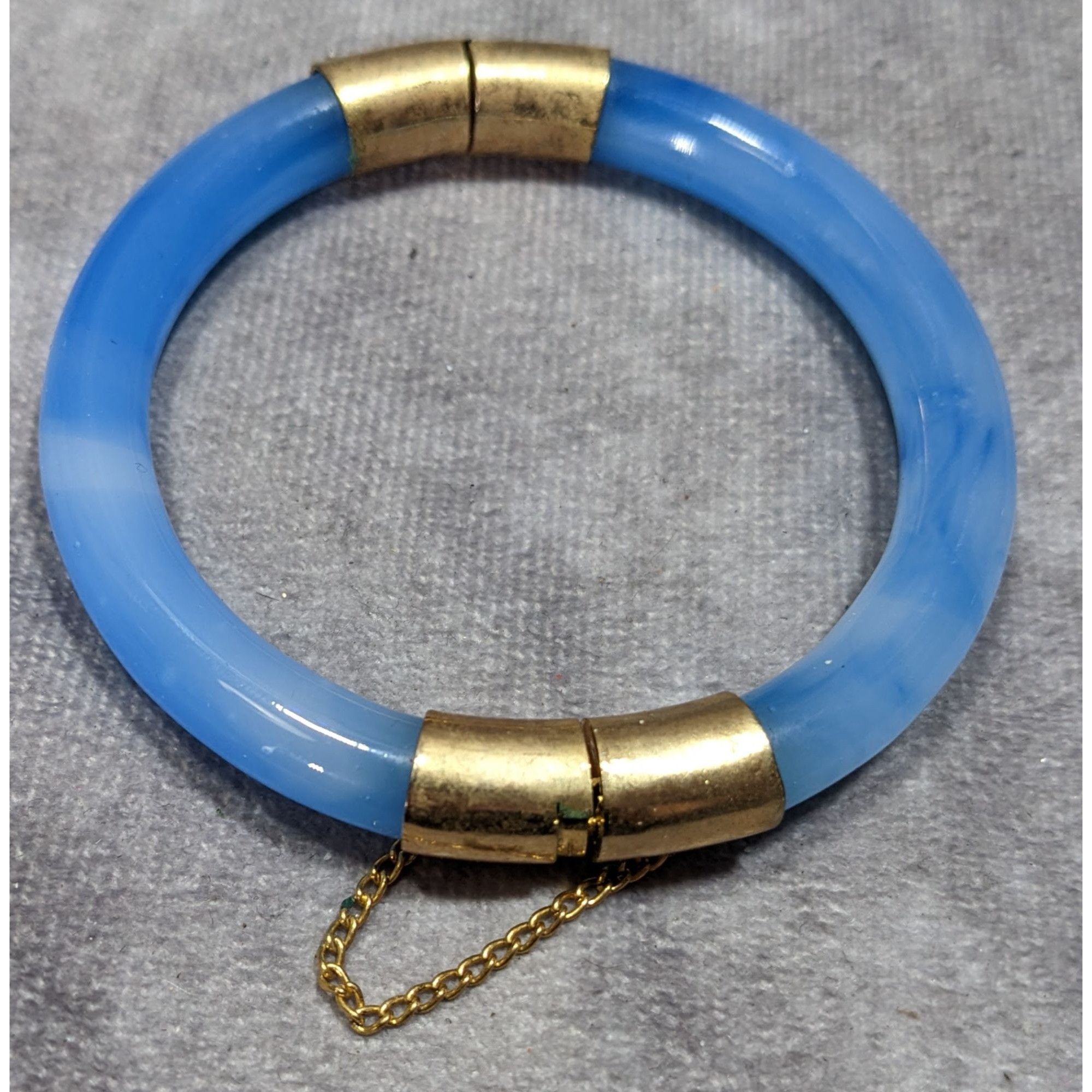 Other Vintage Midcentury Blue Marbled Glass And Gold Tone Hinged B Size ONE SIZE - 6 Thumbnail