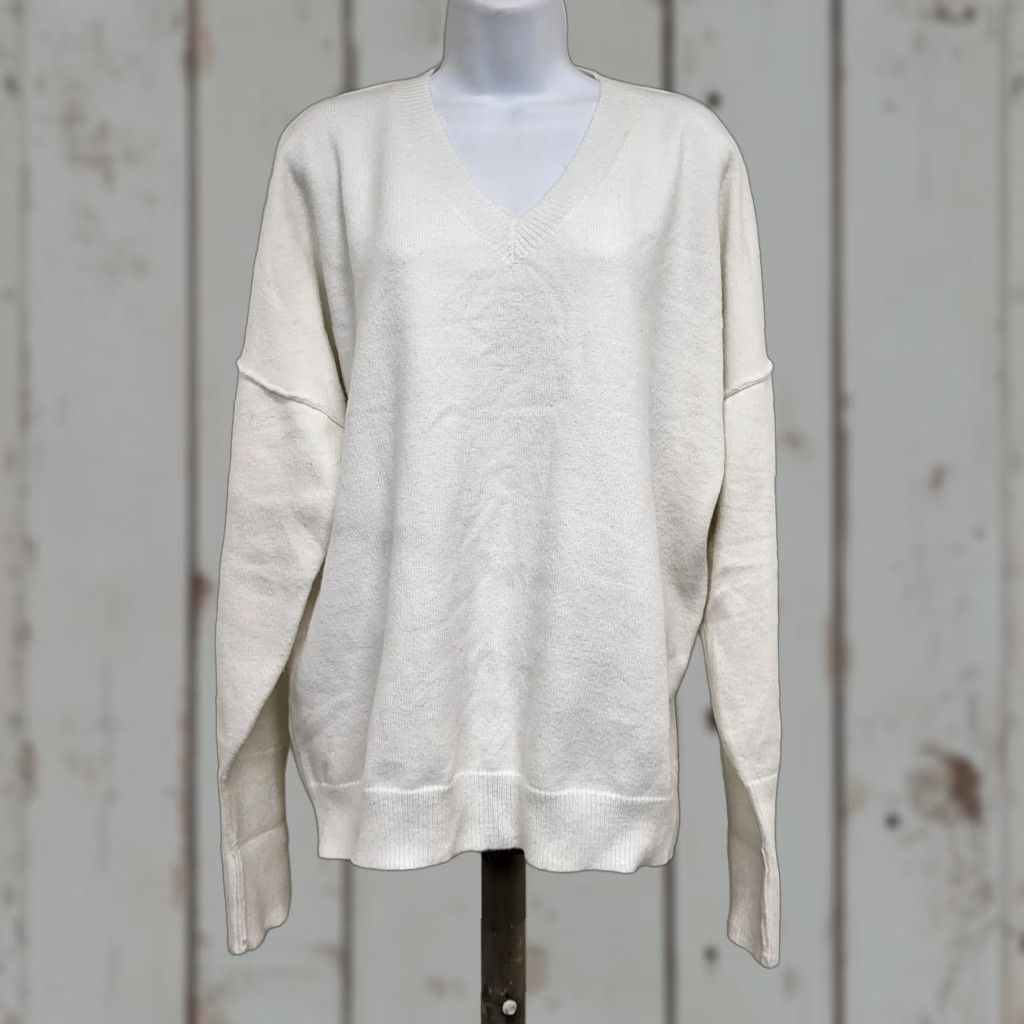 CO Abela Story + Co Women's L Ivory V-Neck Long Sleeve Pullover Knit Sweater Casual Knitwear Size L / US 10 / IT 46 - 1 Thumbnail