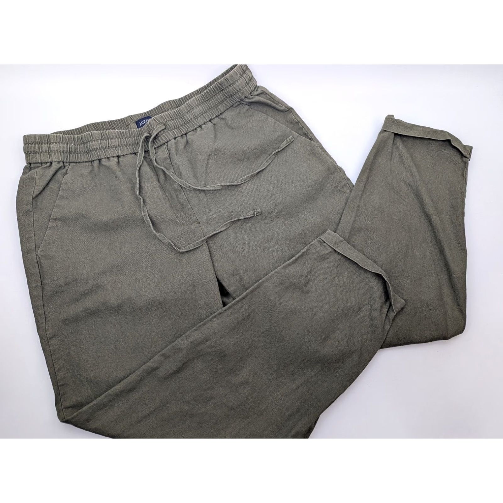 J.Crew J. Crew Factory Linen Blend Pull-On Pants Green Size 8 Cuffed Ankle Womens Size 30" / US 8 / IT 44 - 2 Thumbnail