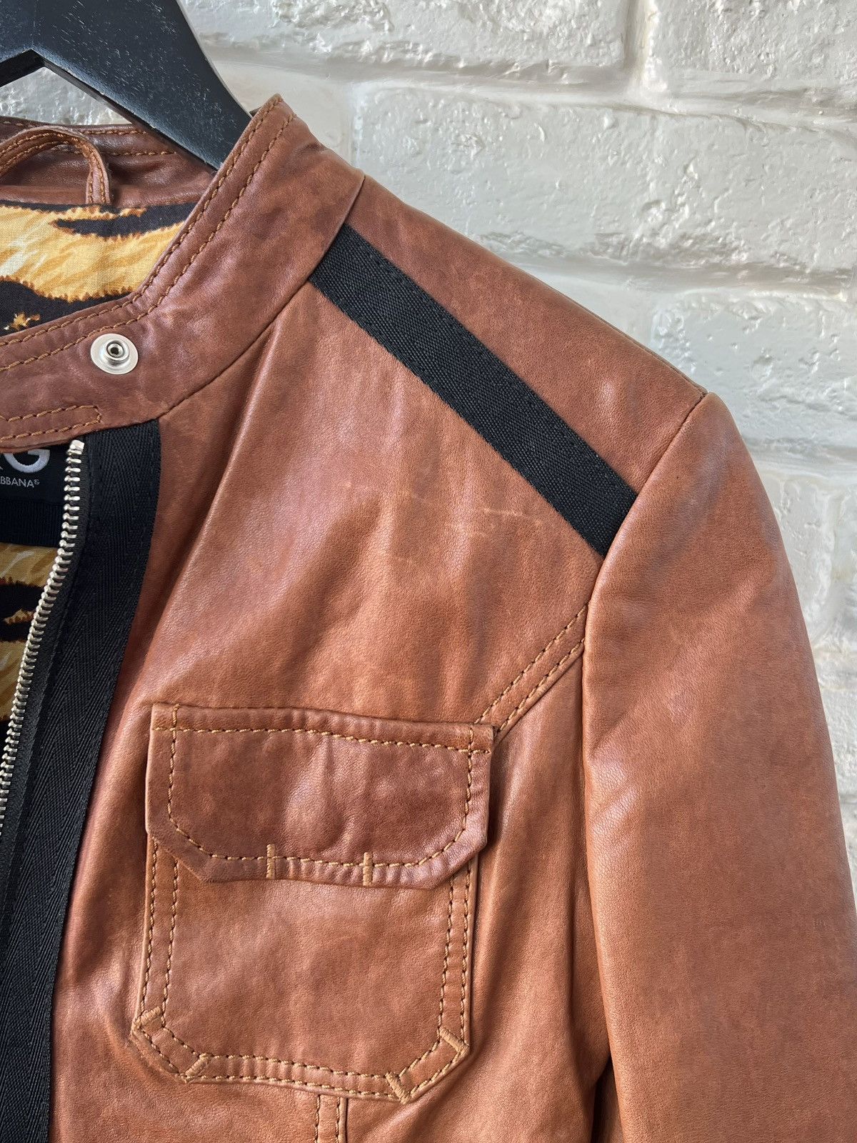 Dolce & Gabbana Dolce&Gabbana Brown Zip Leather Biker Jacket Size S / US 4 / IT 40 - 4 Thumbnail