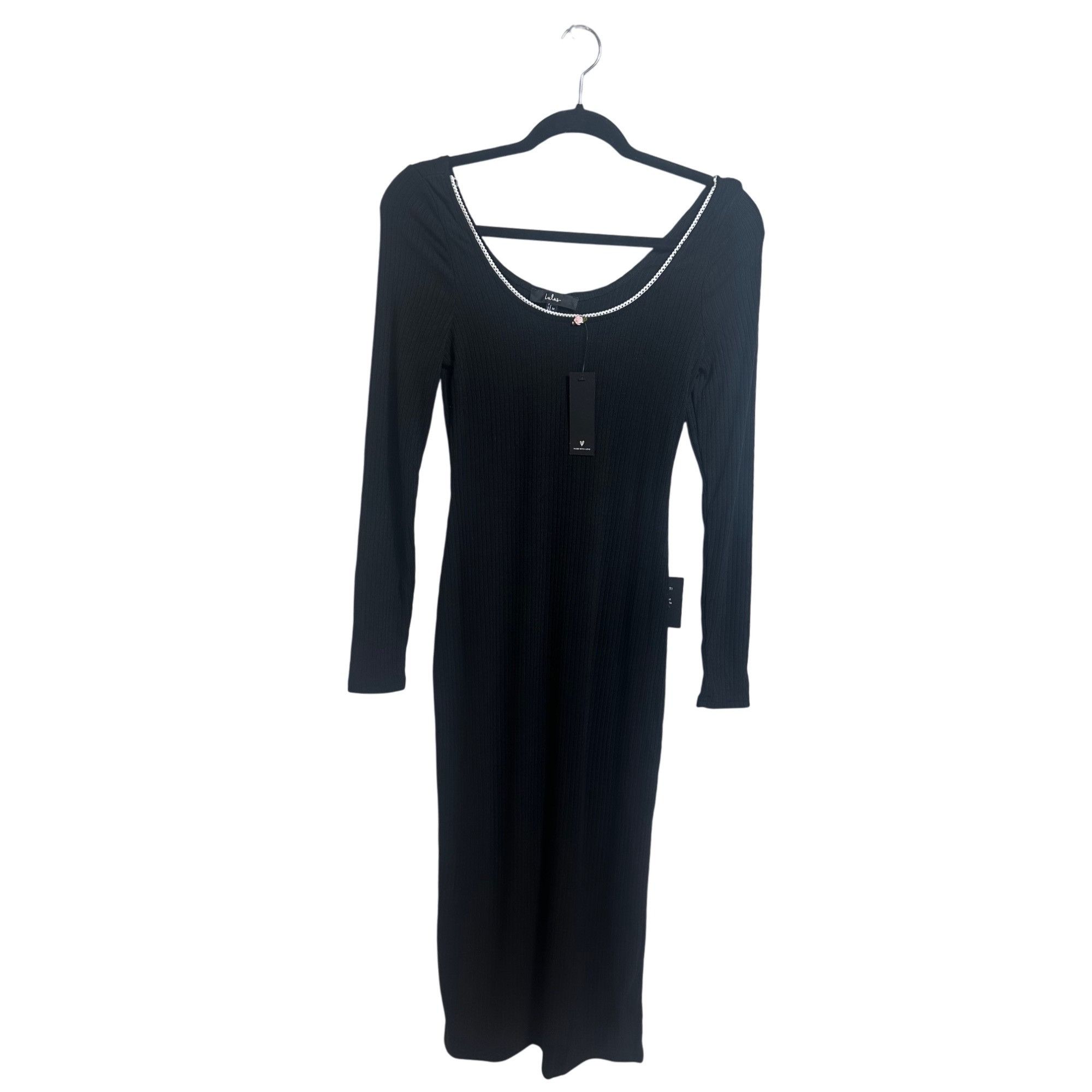 Lulus Lulus Ribbed Long Sleeve Black Midi Dress Size Medium NWT Size M / US 6-8 / IT 42-44 - 4 Thumbnail