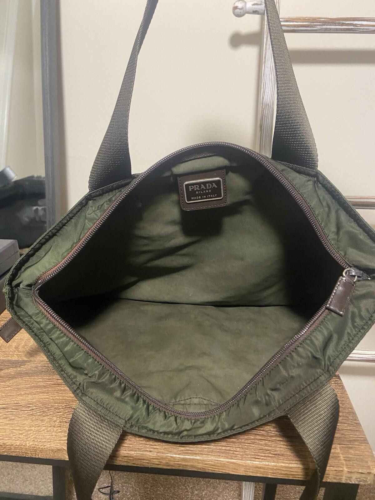 Prada Prada dark green brown nylon flat hand shoulder tote bag Size ONE SIZE - 10 Thumbnail