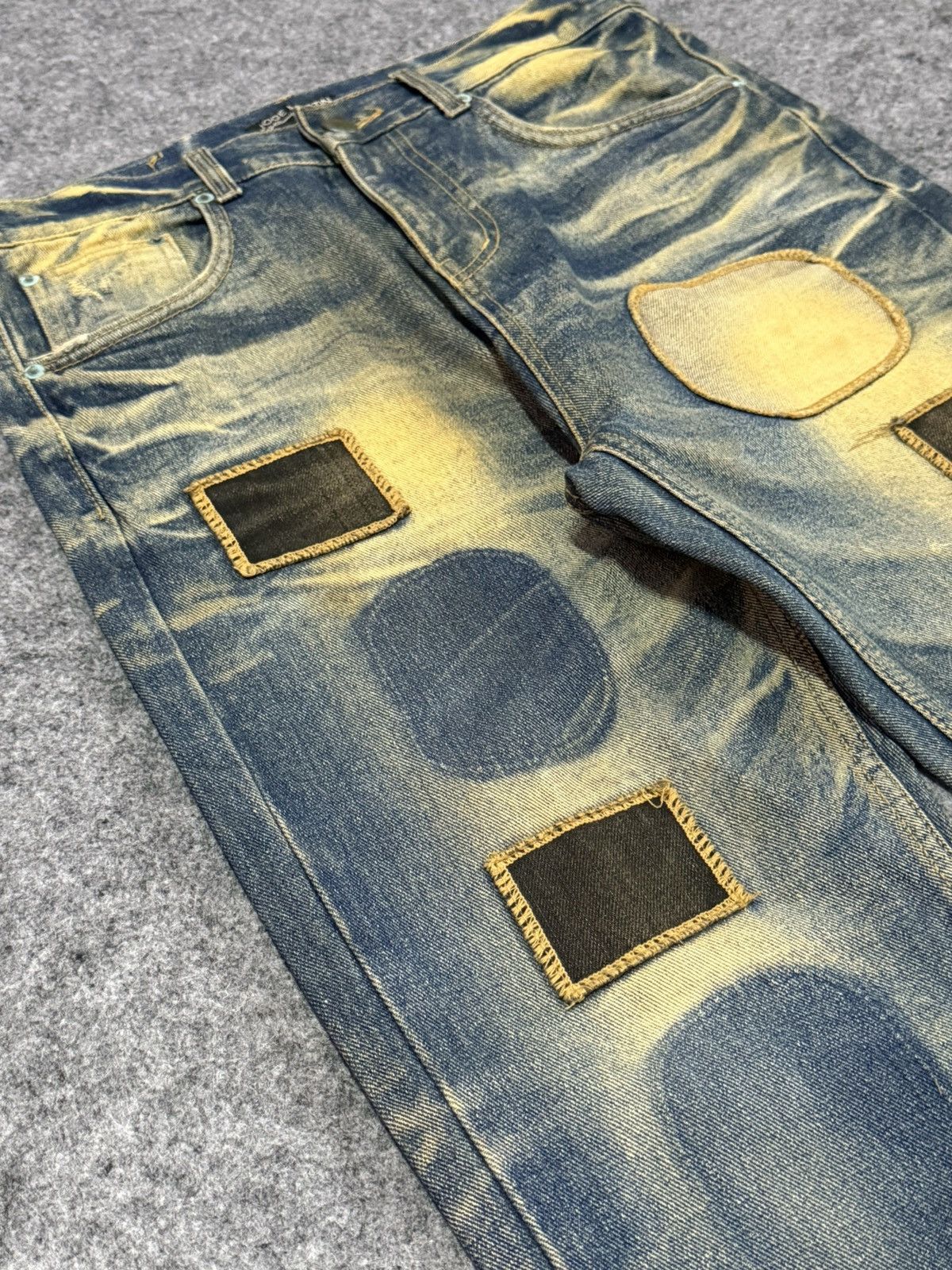 Japanese Brand Joge Martin Japan Mud Wash Rusty Patchwork Tapered Jeans Size US 31 - 8 Thumbnail