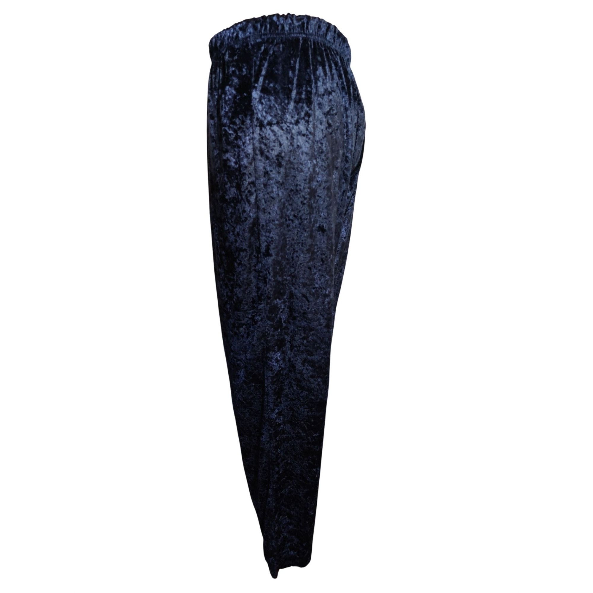 Vintage Womens L Pants Navy Crushed Velour Elastic Waist Soft Stret Size 33" - 9 Thumbnail