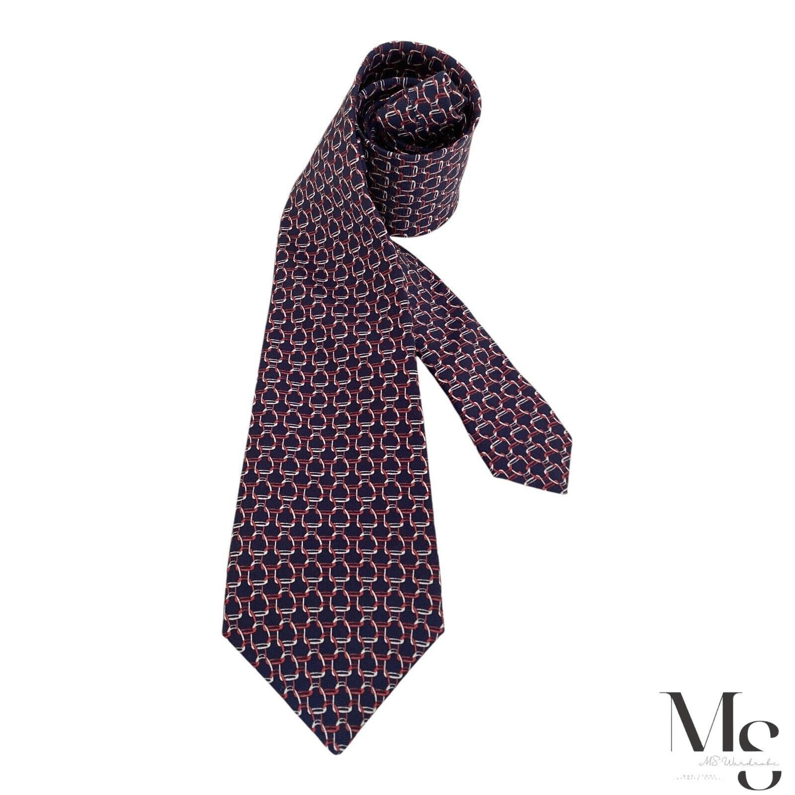 Saks Fifth Avenue SAKS FIFTH AVENUE XL Blue Stirrups Print Silk Tie Italy Size ONE SIZE - 1 Thumbnail