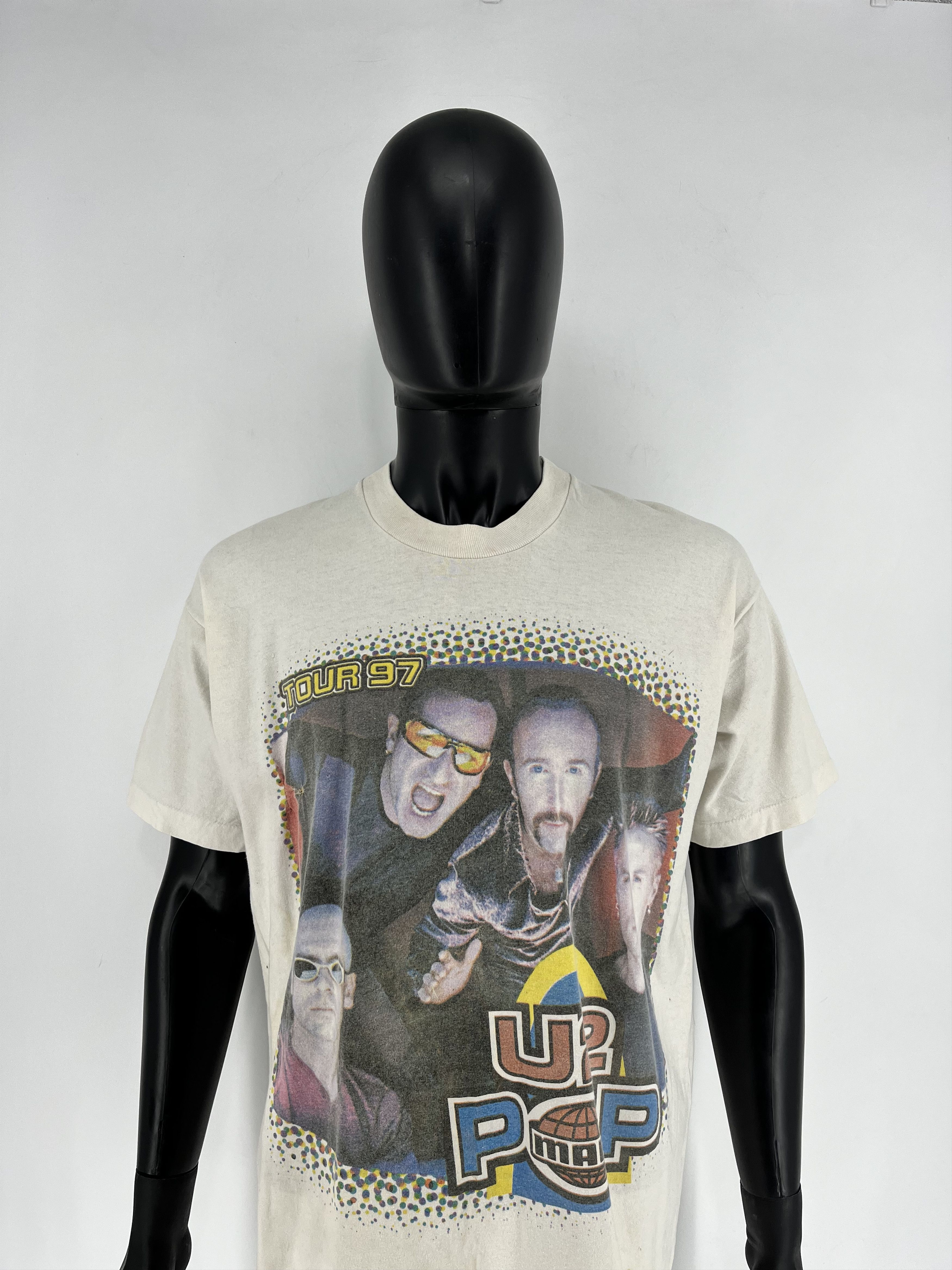 Band Tees Vintage U2 Pop Mart Concert Shirt Rock Band White Cotton 90s Size US XL / EU 56 / 4 - 1 Thumbnail