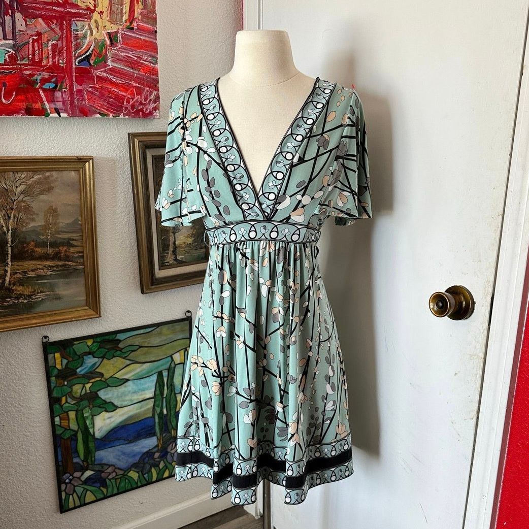 Other max and cleo baby doll v neck floral blue dress Size S / US 4 / IT 40 - 1 Thumbnail