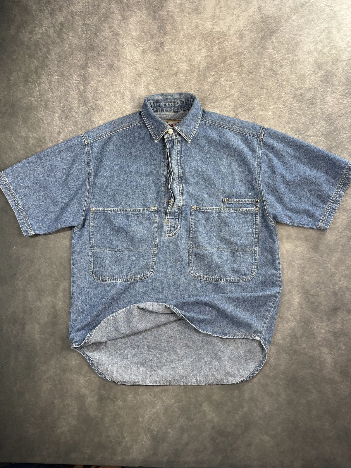 Vintage 1990s Denim Anorak Vintage Work Shirt Jeans Pullover Short Size US M / EU 48-50 / 2 - 3 Thumbnail