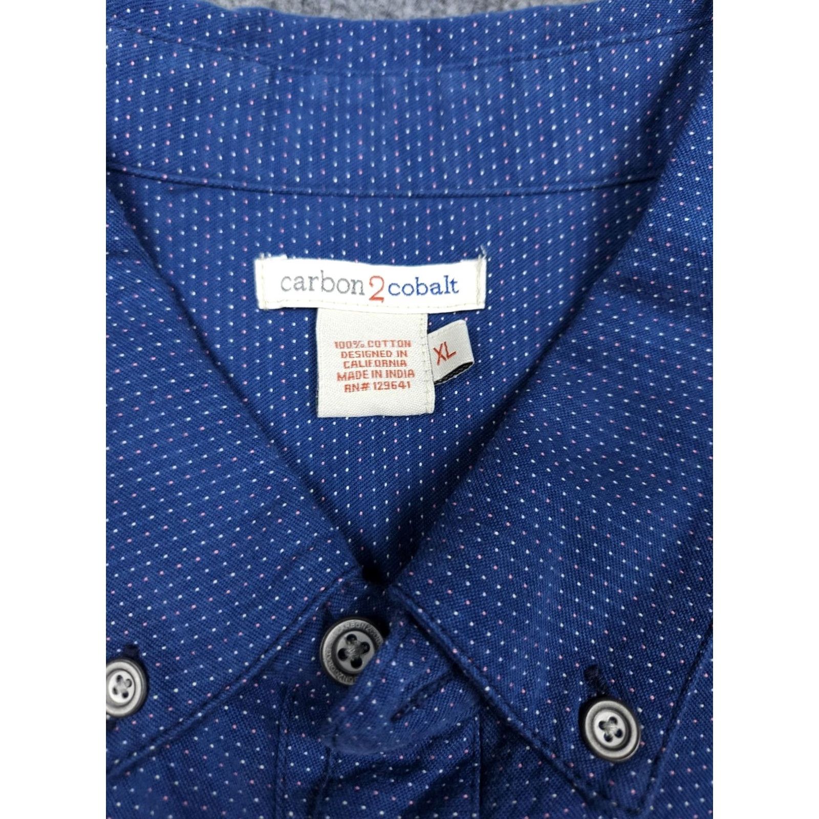 Carbon2Cobalt Cargon 2 Cobalt Flannel Shirt Men's XL Blue Polka Dot Oxford Cotton Poocket NWT Size US XL / EU 56 / 4 - 5 Thumbnail