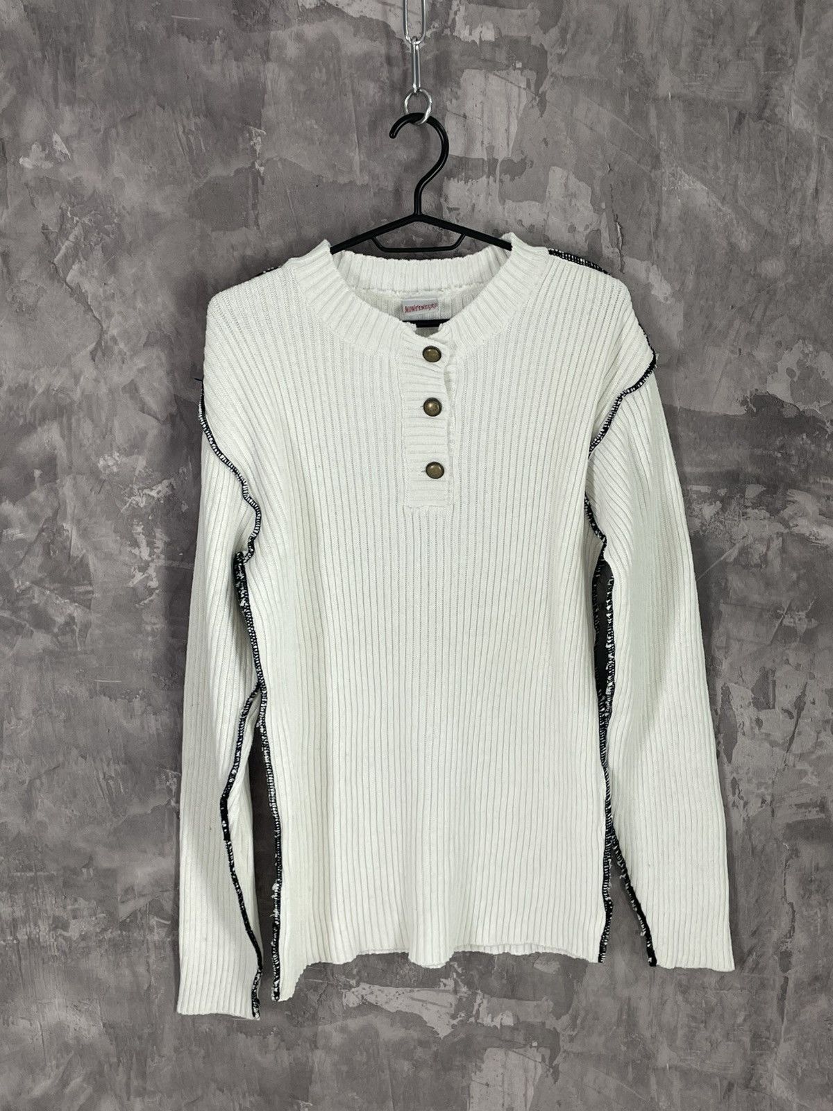 Diesel × If Six Was Nine × Le Grande Bleu (L.G.B.) 00s Japan Painted Knit Ribbed Sweater Maison Margiela Style Size M / US 6-8 / IT 42-44 - 9 Thumbnail