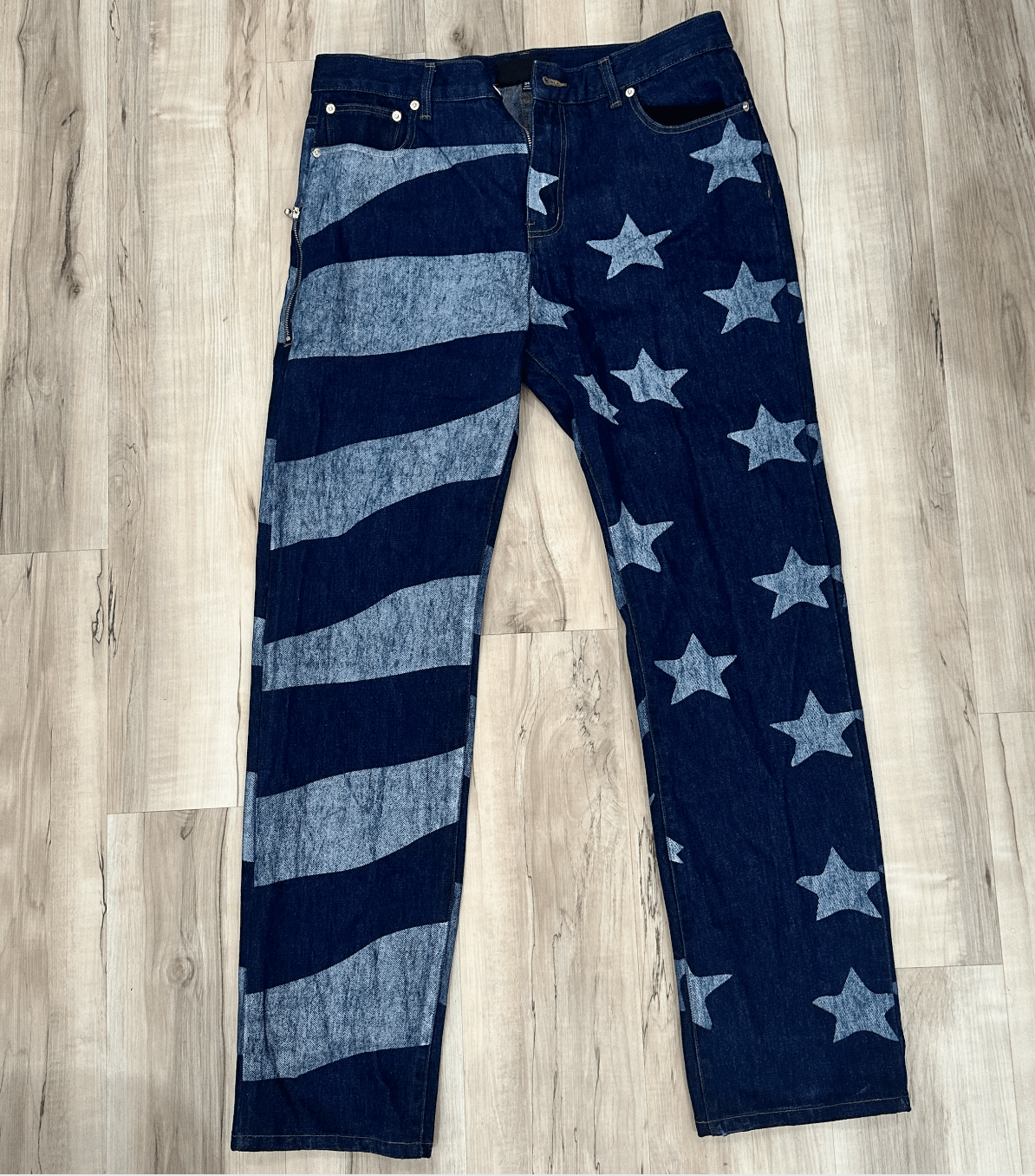 Other ELIAS Blue Jeans w/ American Flag Print & Zipper Pockets Size US 34 / EU 50 - 1 Thumbnail