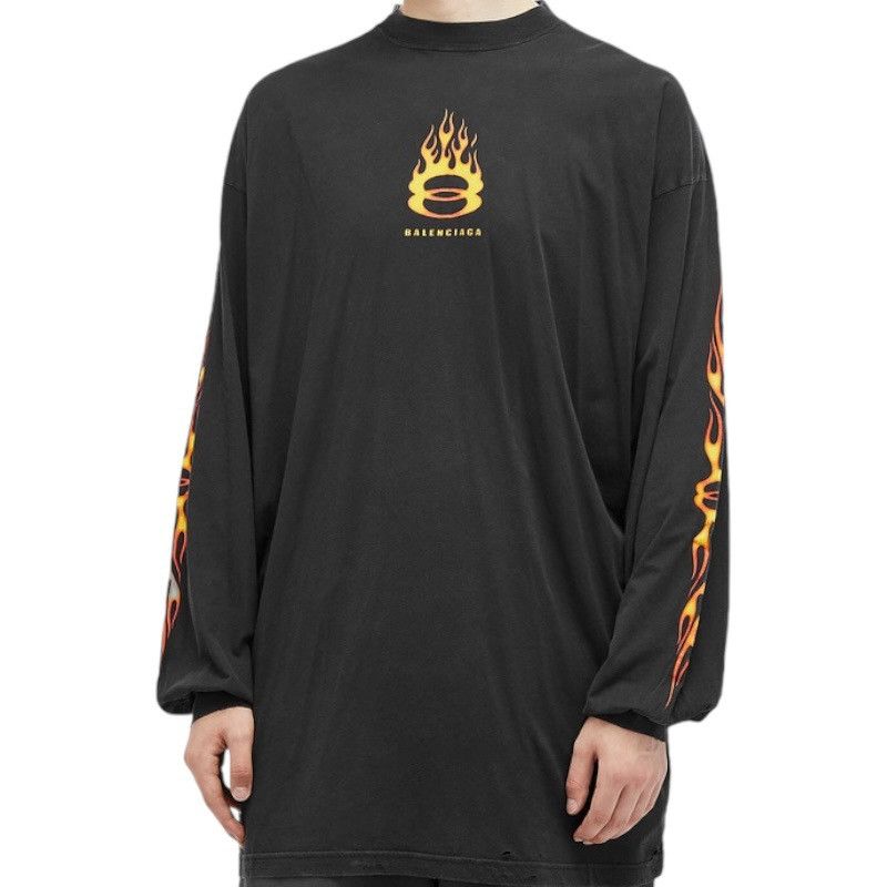 Balenciaga “Vintage” Washed Out Distressed Flame Longsleeve Size US M / EU 48-50 / 2 - 4 Thumbnail