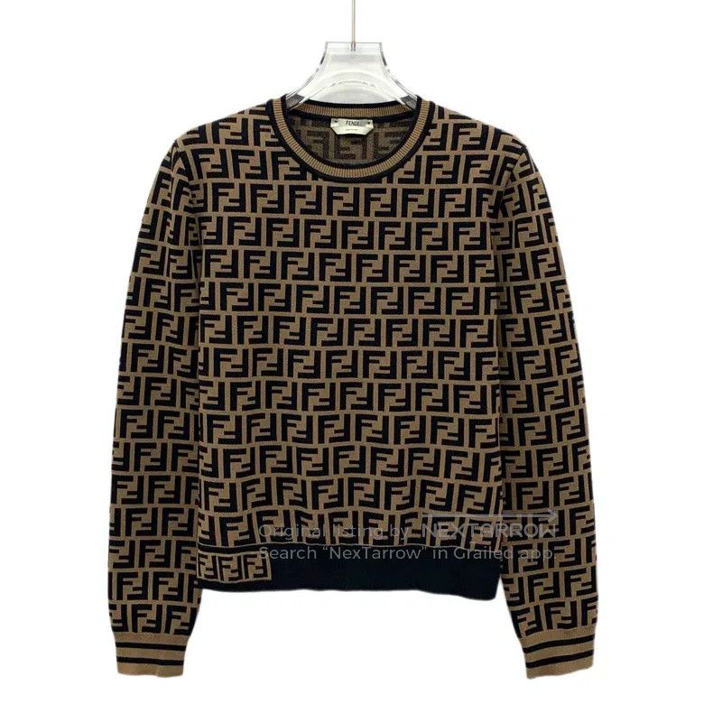 Fendi Fendi Dark brown logo letter all-over print round neck lon Size S / US 4 / IT 40 - 1 Thumbnail