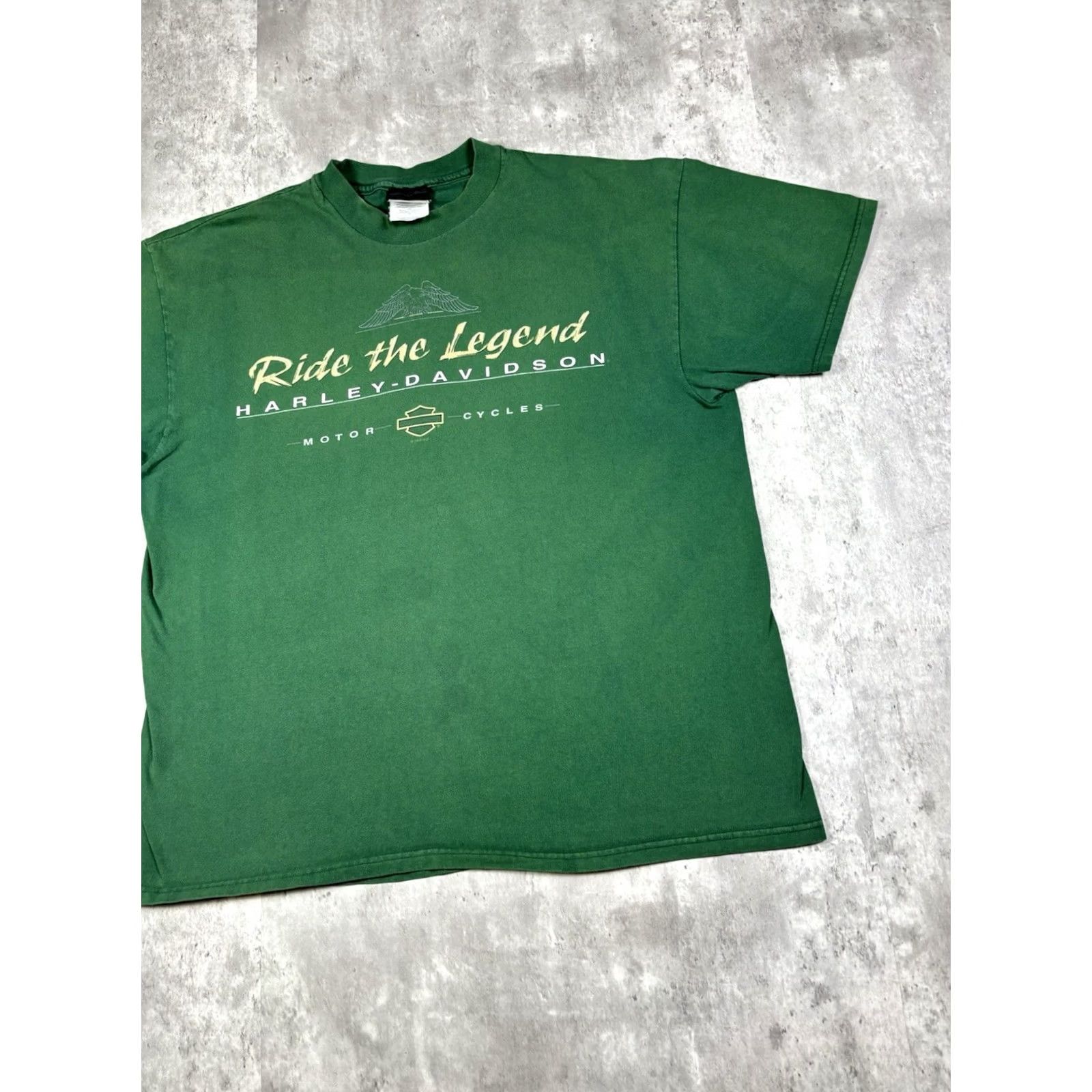 Harley Davidson VINTAGE Harley-Davidson T-Shirt Graphic Print 90s Biker Ride The Legend Crew Neck XL Green Men Short Sleeve Regular Size US XL / EU 56 / 4 - 3 Thumbnail