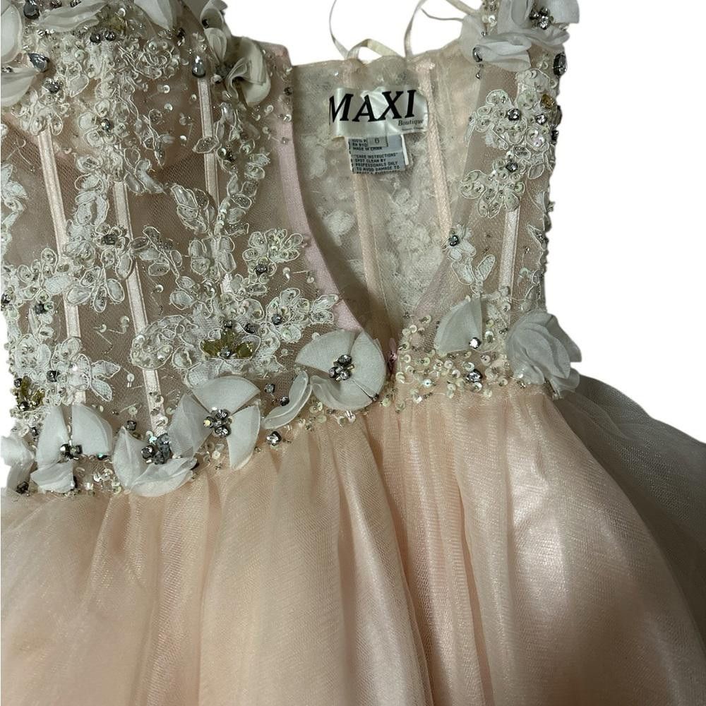 Designer Peach Beaded and Flower Appliqué Cocktail Dress Size M / US 6-8 / IT 42-44 - 3 Thumbnail
