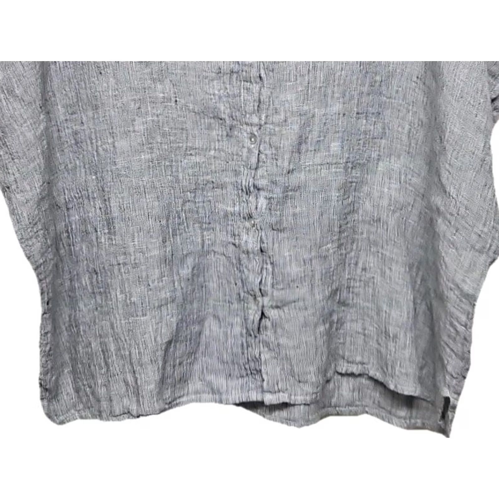Vintage Tahari 100% Linen Boxy Top Women’s Medium Gray Short Sleeve Relaxed Fit Blouse Size M / US 6-8 / IT 42-44 - 3 Thumbnail