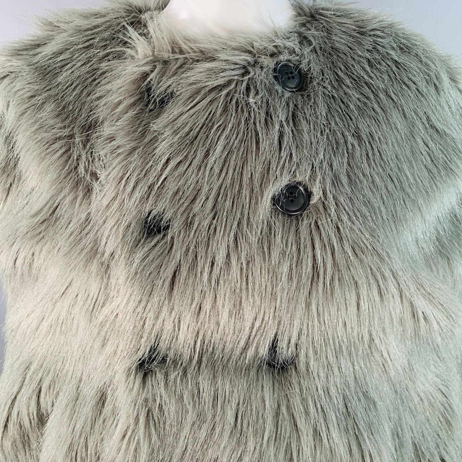 Y-3 Grey Black Shaggy Faux Fur Double Breasted Cocoon Cape Vest Size M / US 6-8 / IT 42-44 - 2 Thumbnail
