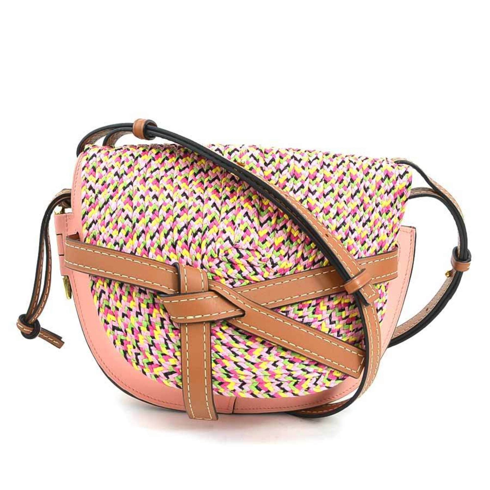 LOEWE Gate Small Shoulder Bag in Leather/Raffia Pink/Multicolored Gold Women's e61236g