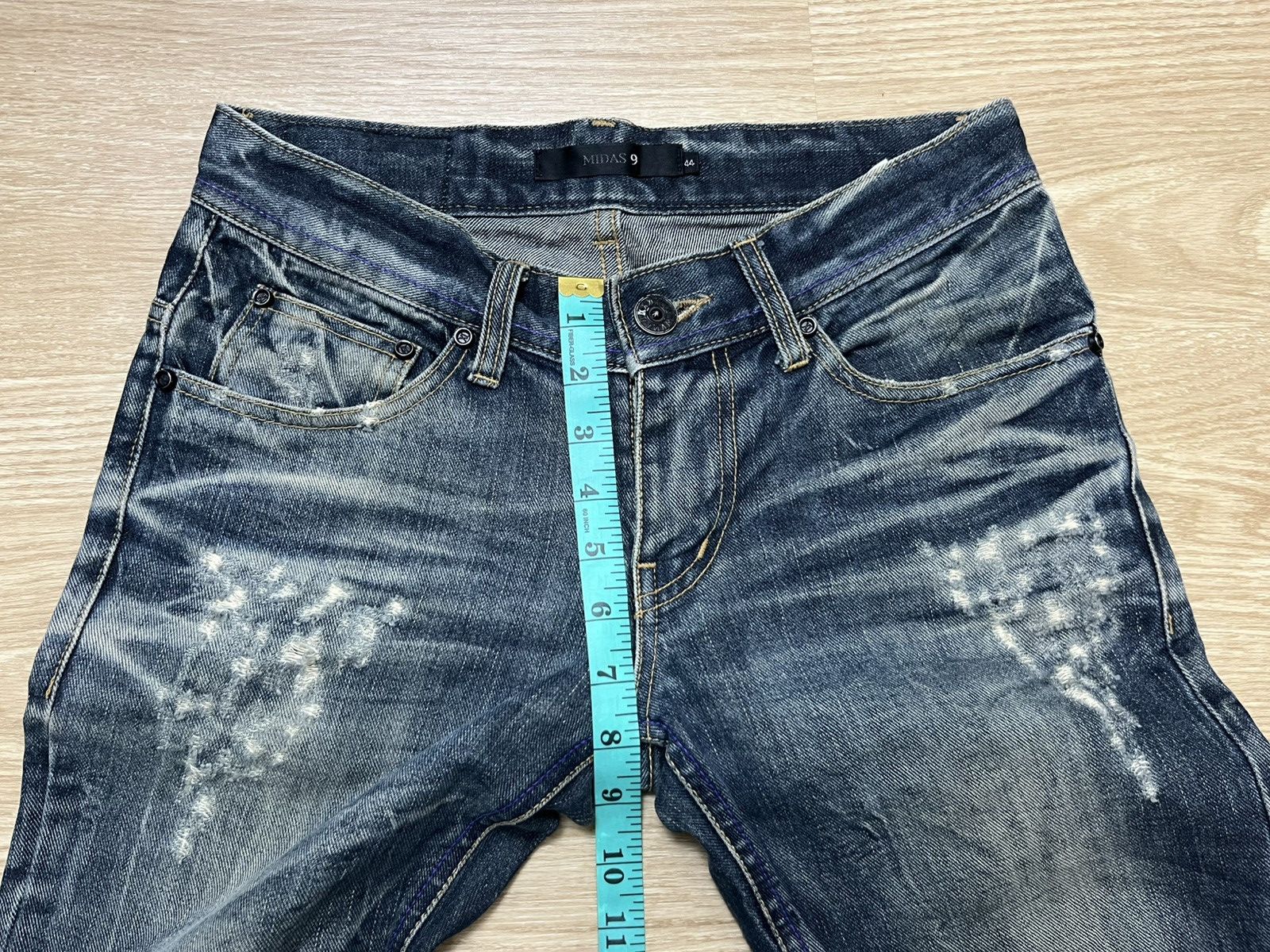 Tornado Mart MIDAS Distressed Faded Dark Blue Flare Jeans Size US 28 / EU 44 - 19 Thumbnail
