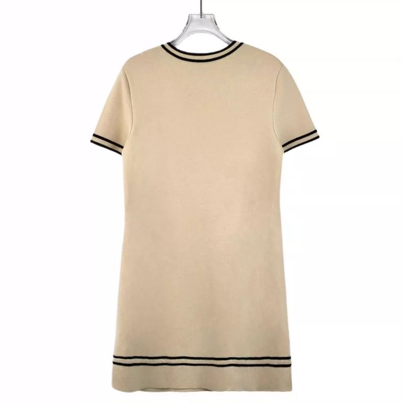 Gucci Gucci Beige striped chain wool round-neck short-sleeved dre Size L / US 10 / IT 46 - 2 Thumbnail