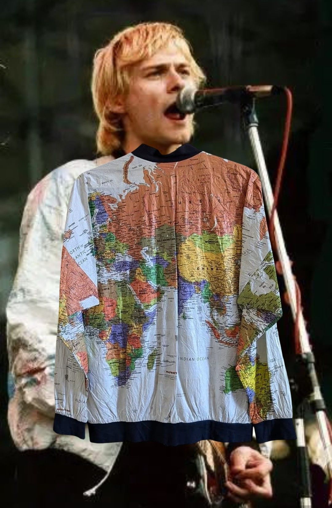 Nirvana 90s Vintage Leslie Jordan World Map AOP jacket kurt cobain Size US L / EU 52-54 / 3 - 2 Thumbnail