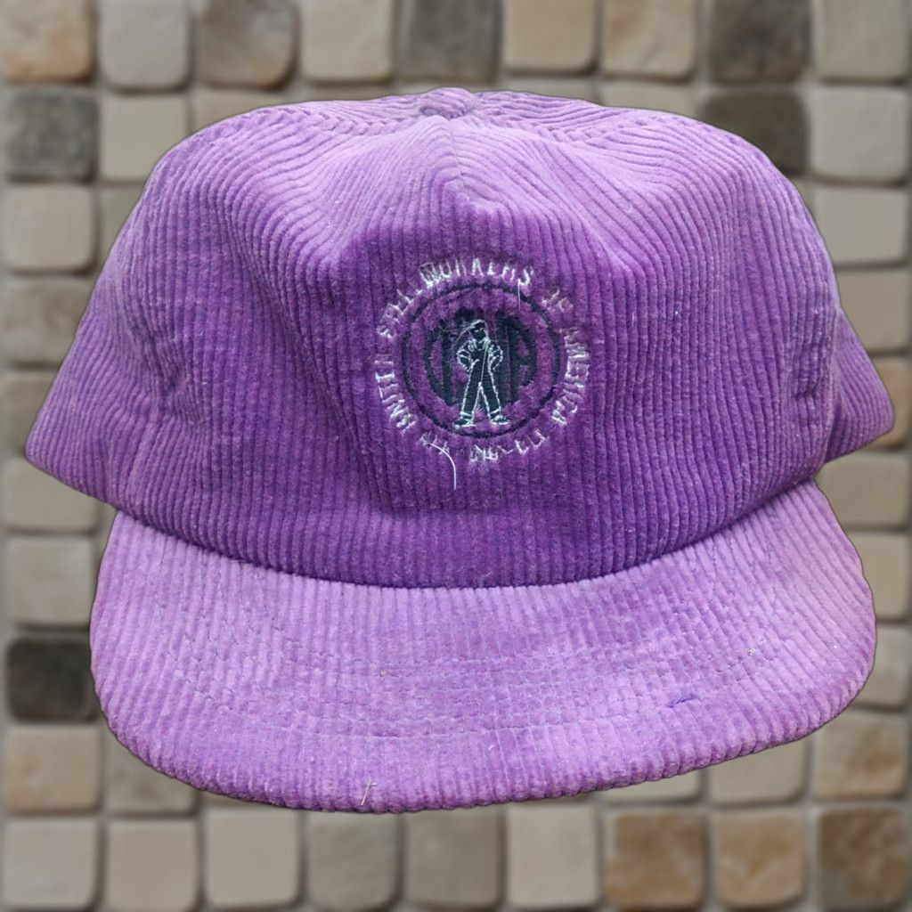 Vintage VTG United Steel Workers Of America Logo Corduroy Purple Snapback Trucker Hat Size ONE SIZE - 1 Thumbnail