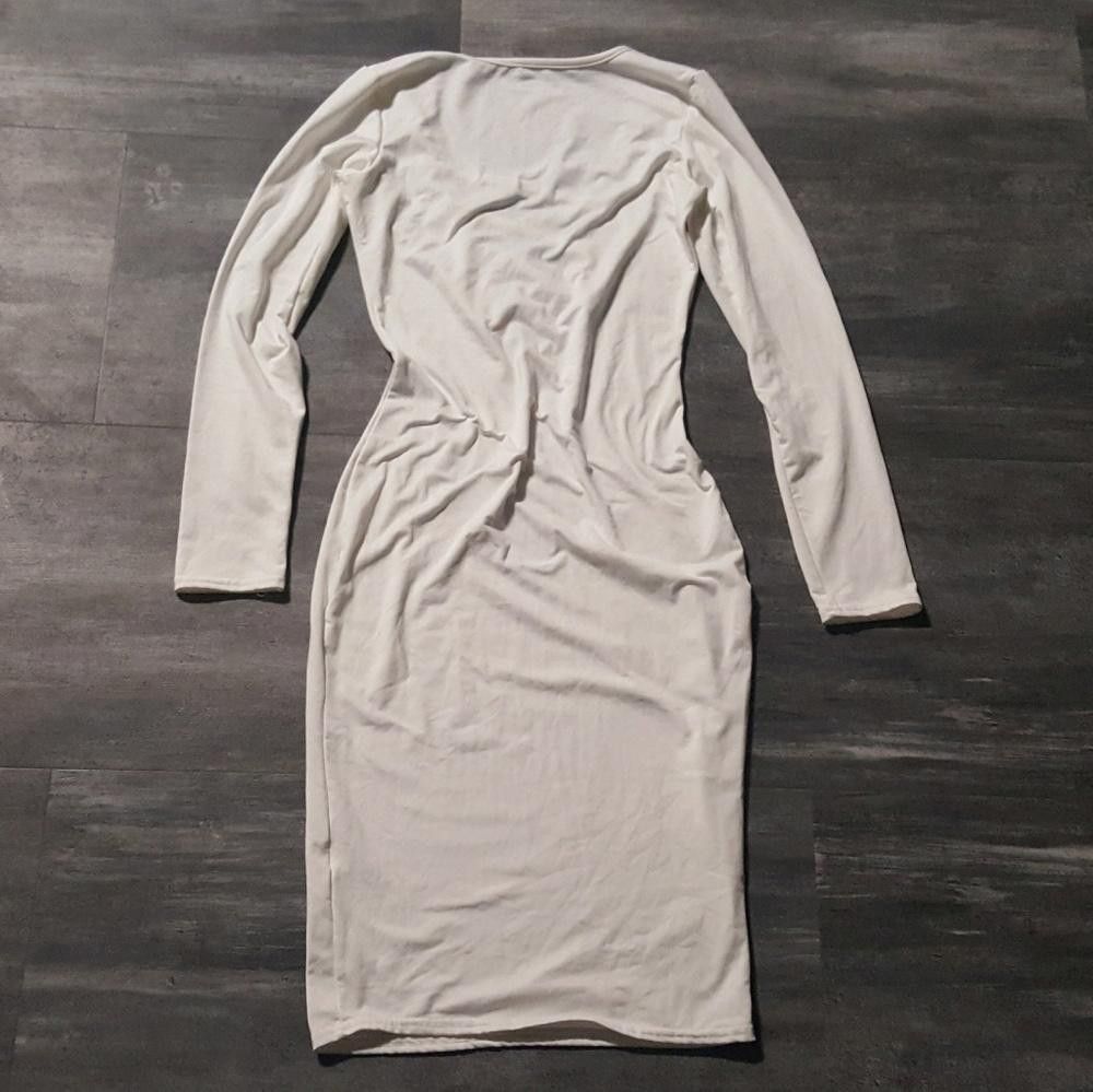 Designer White Laced Up Front Business Midi Size S / US 4 / IT 40 - 2 Thumbnail
