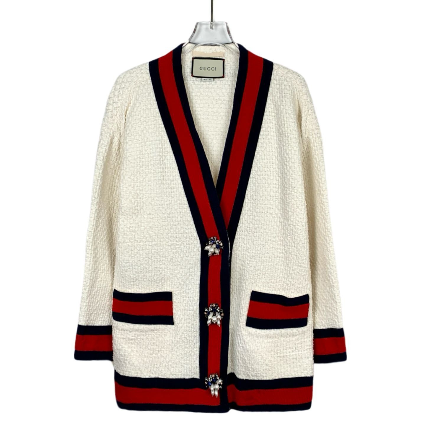 Gucci Gucci White Bouclé Knit Cardigan W/ Red & Navy Trimmed Pocke Size XS / US 0-2 / IT 36-38 - 1 Thumbnail