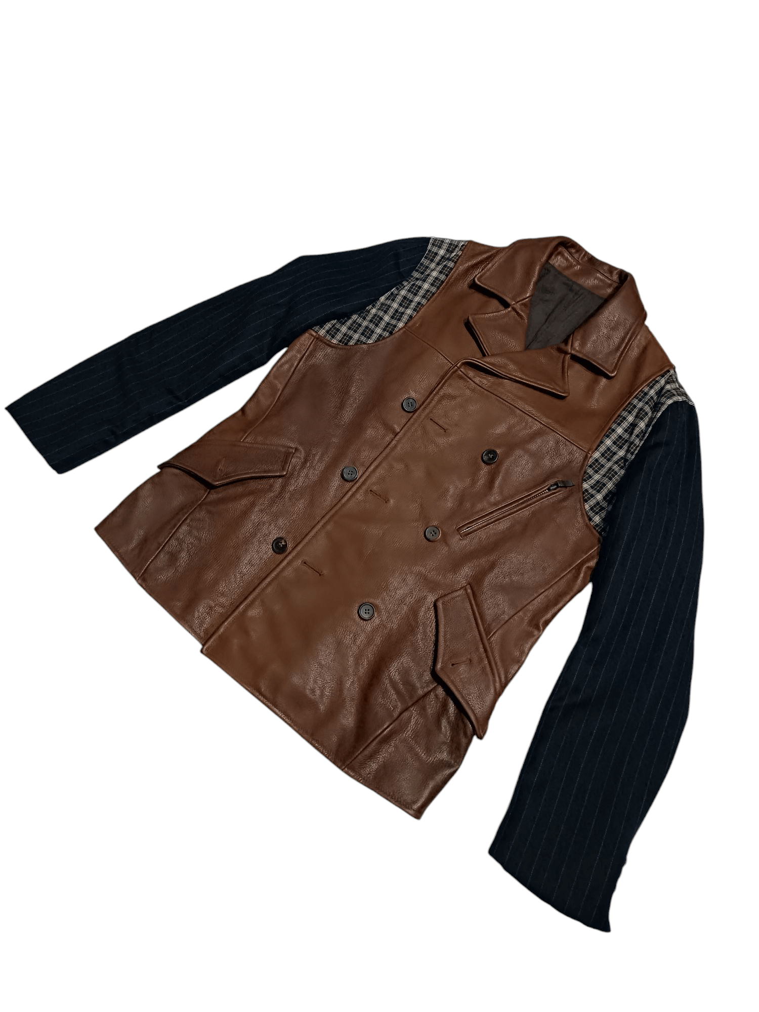 Leather × Other Brown Leather Combine Polyester Peacoat Double Breasted Size US L / EU 52-54 / 3 - 5 Thumbnail